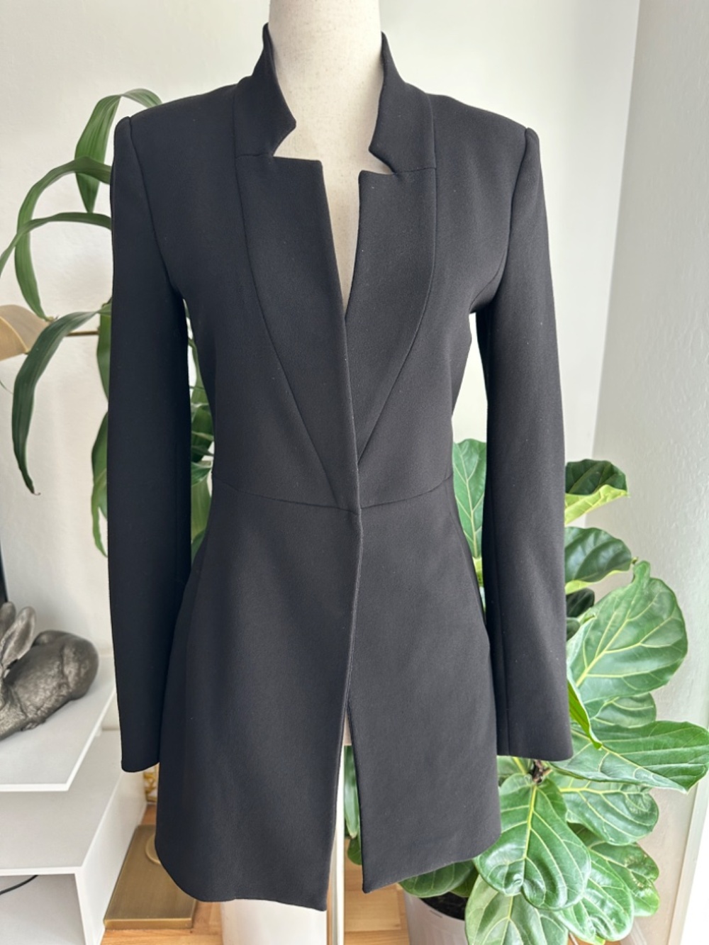 Zara Black Tailored Blazer Fitted Longline Minimal XS Structured Jacket